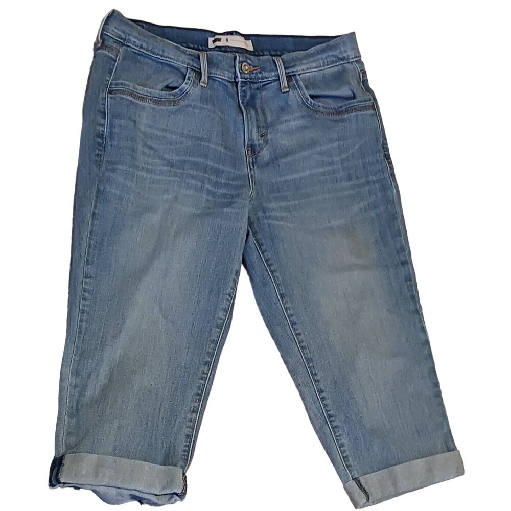 Levi's Womens Size 8 Classic Cuffed Capri Light Wash Stretch Denim Mid Rise